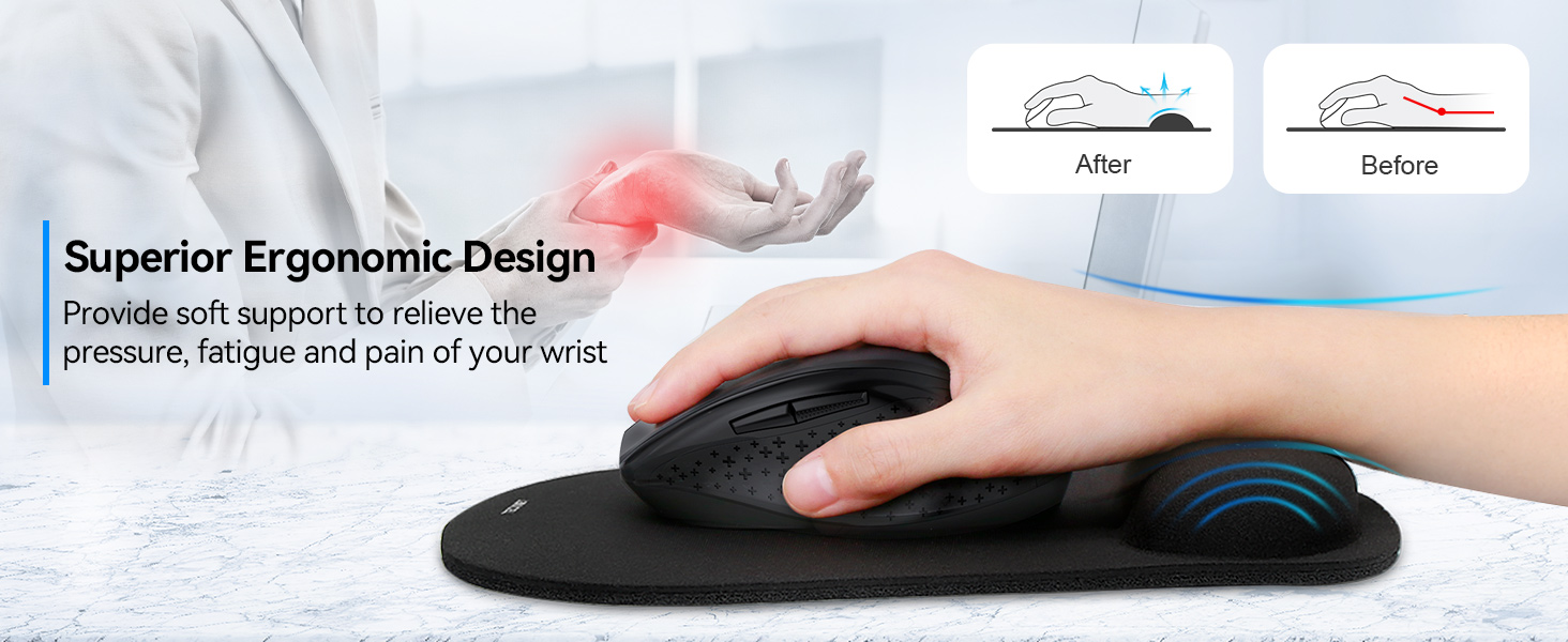 TECKNET Ergonomic Mouse Pad with Wrist Support Black