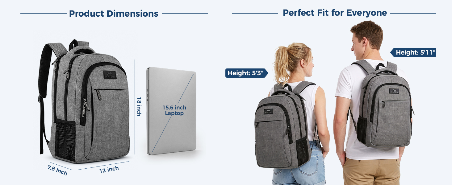 MATEIN Travel Laptop Backpack, 15.6 Inch College School Computer Bag, Grey
