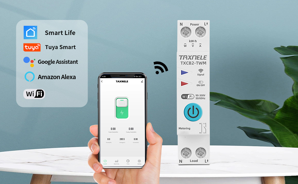 TUYA WIFI Smart Circuit Breaker Power Measurement Power Meter KWh 1P 230V 63A Voltmeter Ammeter DIN Rail Smart Life Wireless Remote Control Timer Switch Voice Control (20A)- HIVAGI