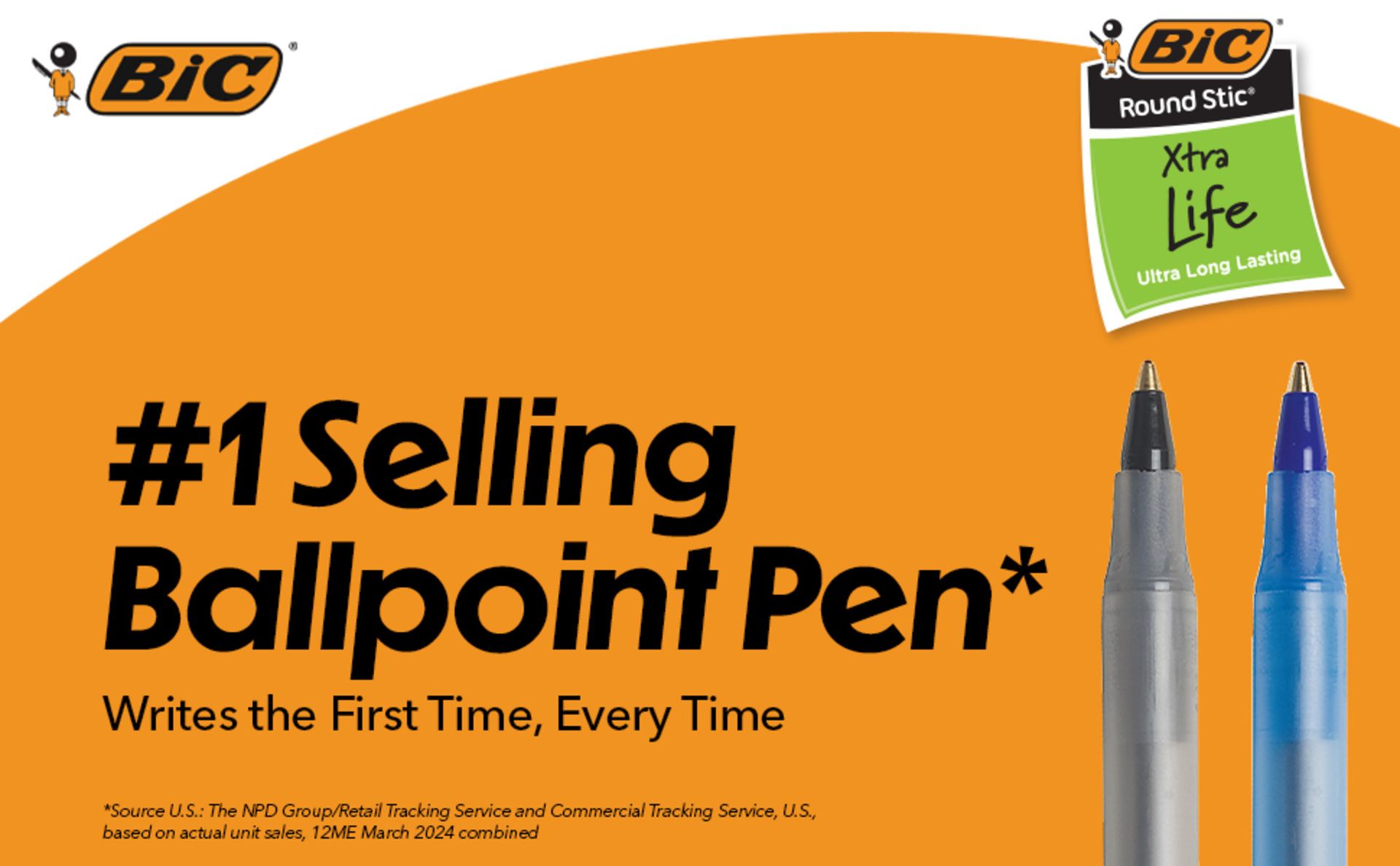BIC Round Stic Xtra Life Ballpoint Pen, Ultra Long Lasting and Consistent Ink Flow, 60-Count in Black Ink