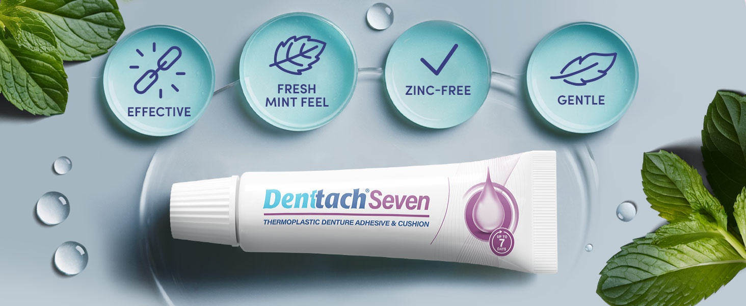 Denttach Seven Denture Adhesive, Thermoplastic Denture Adhesive Up to 7 Days, Extra Strong Waterproof, Secure Denture Grip & Cushion, Refit, Reliner for Upper & Lower Dentures, Comfortable, Zinc Free