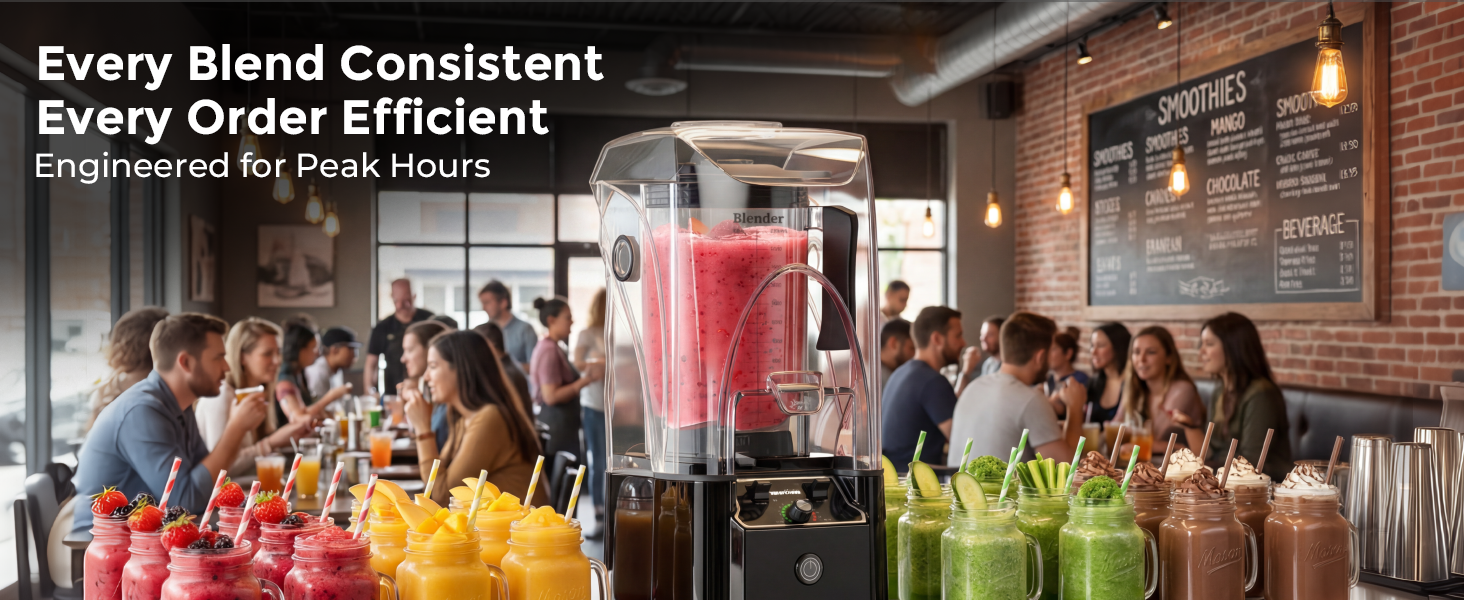 WantJoin Professional Commercial Blender With Shield Quiet Sound Enclosure 2200W Industries Strong and Quiet Professional-Grade Power, Self-Cleaning, Black