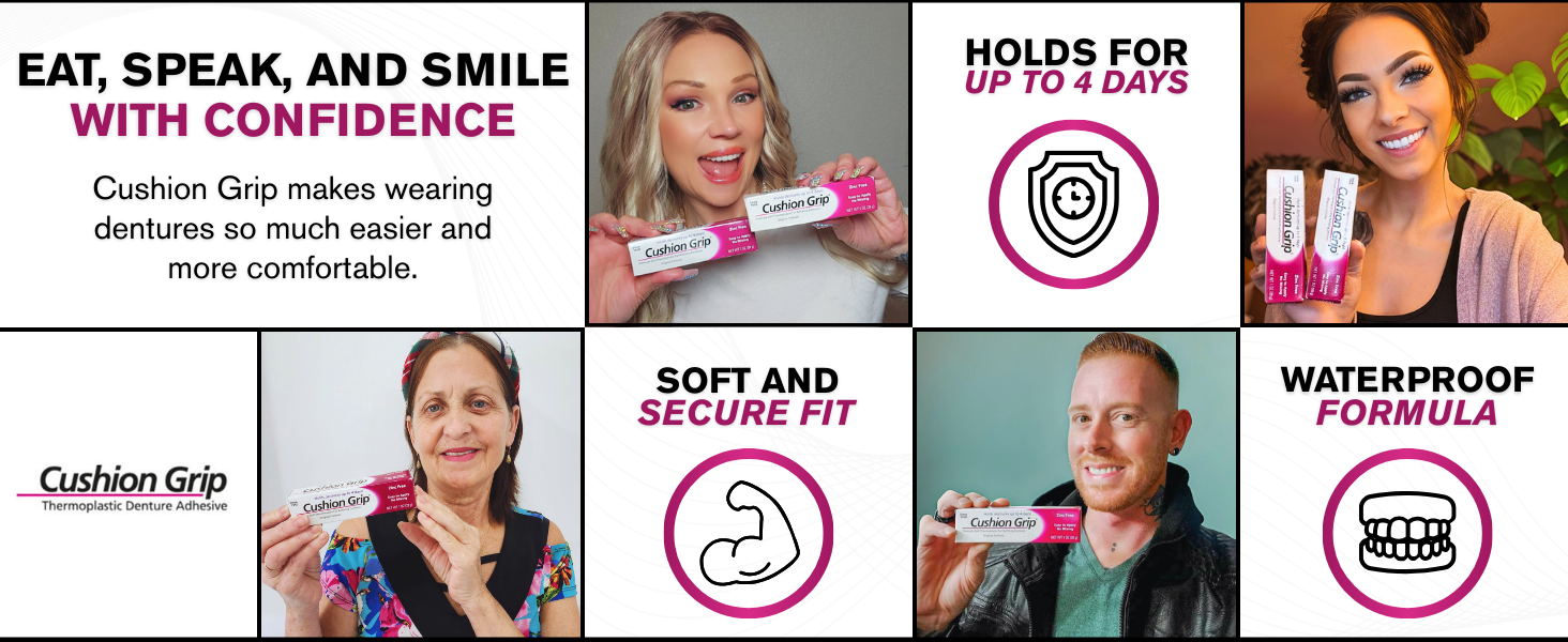 Cushion Grip Thermoplastic Denture Adhesive - Refits & Tightens Dentures