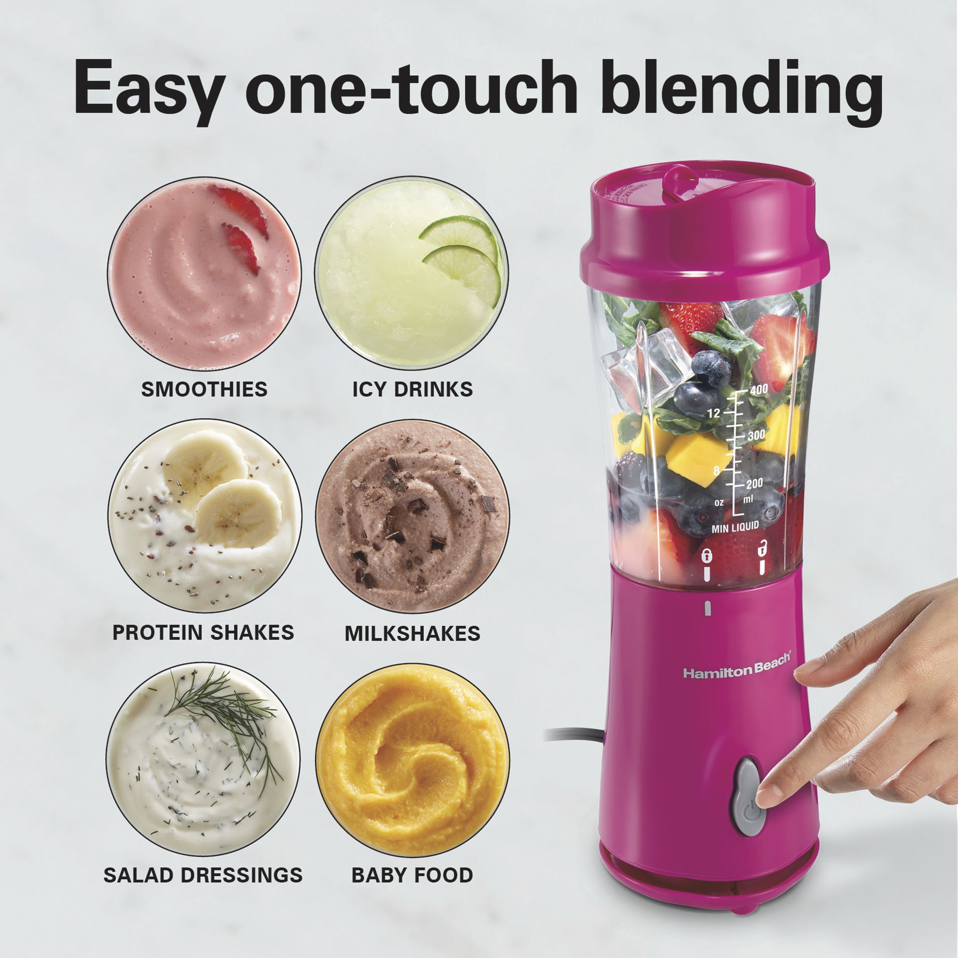 Hamilton Beach Portable Blender for Smoothies With 14 oz. Travel Jar
