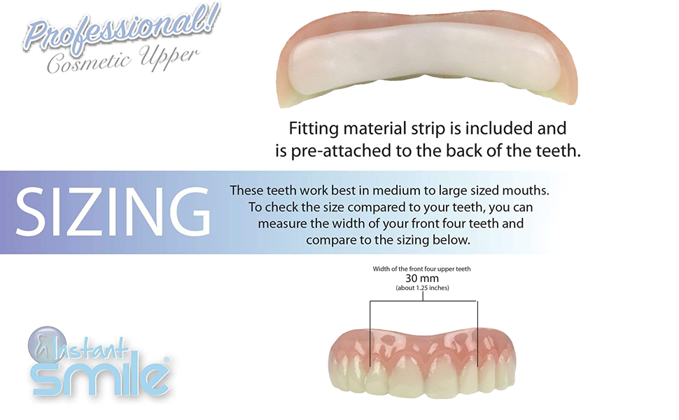 Professional Cosmetic Upper - New from Instant Smile! Hand Crafted Detail, Custom fit at Home! Works Best in Medium to Large Sized Mouths.