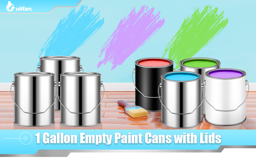Uiifan 4 Pcs 1 Gallon Metal Paint Cans with Lids Handles Empty,Silver