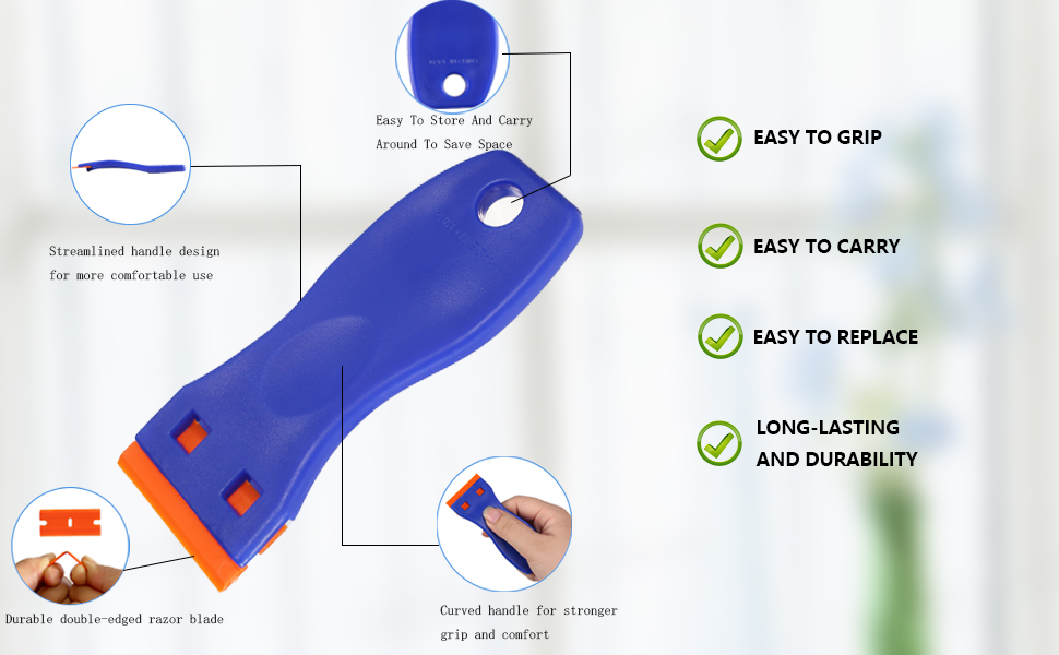 4 PCS Plastic Razor Blade Scraper and 120 PCS Plastic Razor Blades, Cleaning Scraper Tool for Remover, Adhesive, Stickers, Decals, Glass, Labels, Cars Windows
