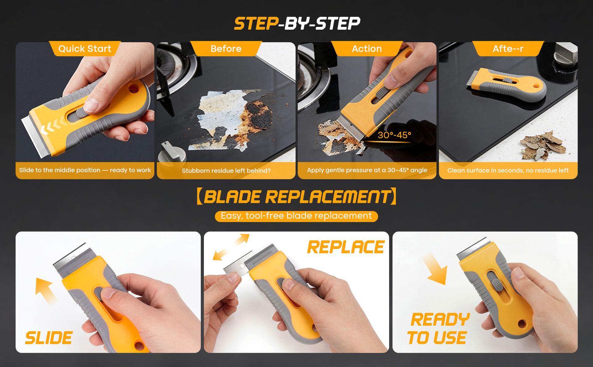 Retractable Razor Blade Scraper Tool with 15 pcs Extra Blades, Cleaning Scraper Tool for Removing Labels, Stickers, Decals, Paint from Glass and Stovetop -WEGAZ