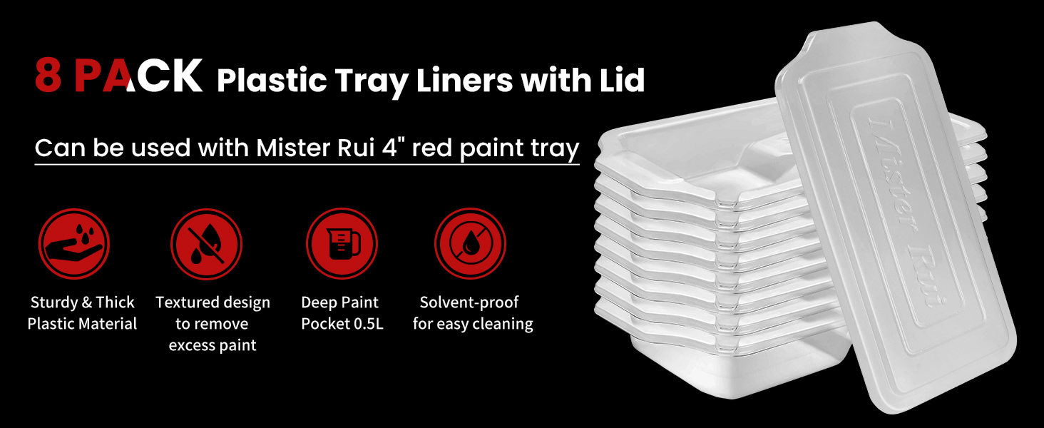 Mister Rui 4 Inch Paint Tray Liners 8-Pack with Lid