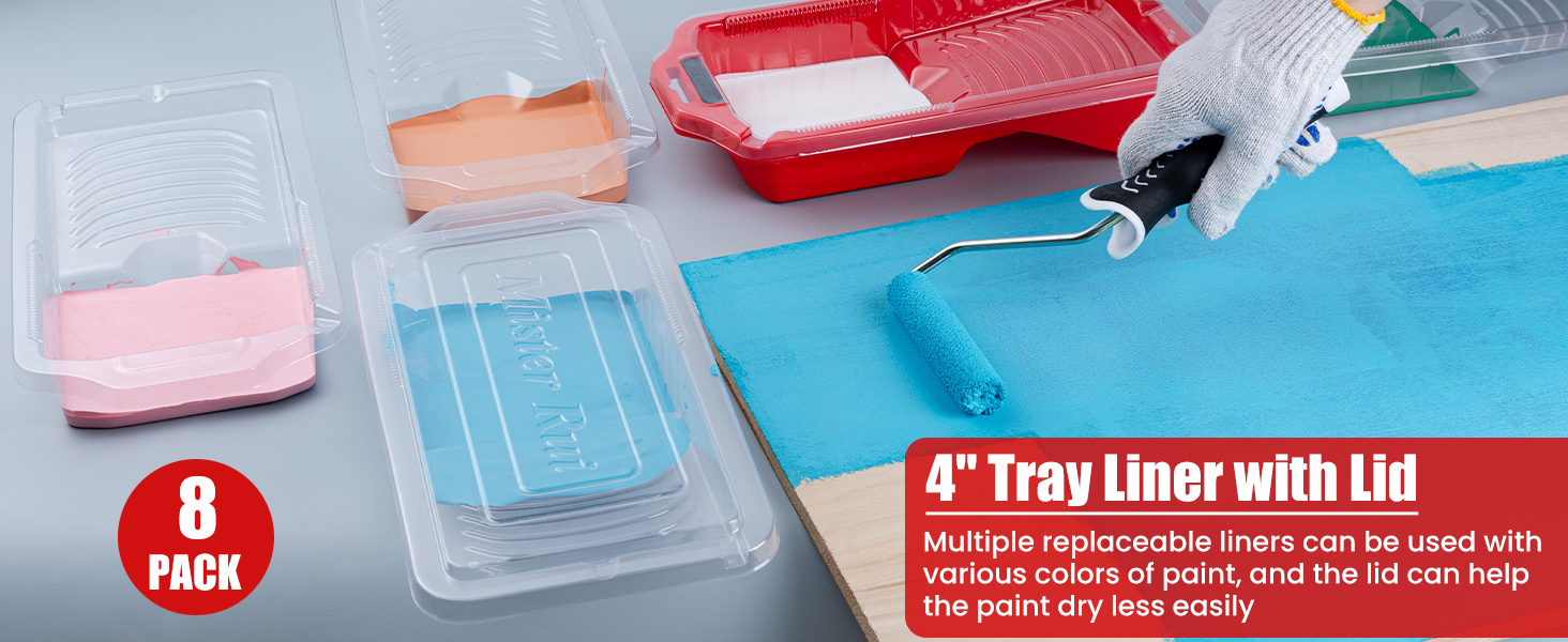 Mister Rui 4 Inch Paint Tray Liners 8-Pack with Lid