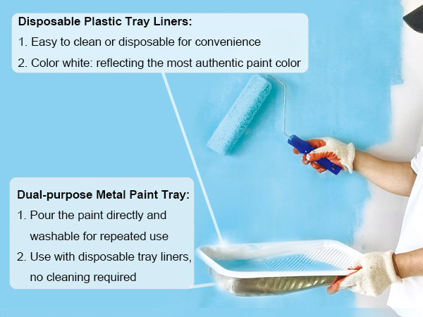 11-Pack 9 inch Disposable Plastic Paint Roller Tray -Come Up with Extra Metal Tray Liner - Ideal for DIY Painting House Projects