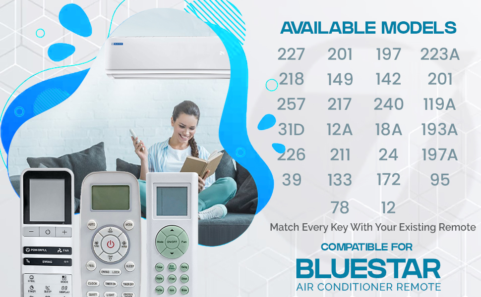 7SEVEN® Compatible with Blue Star AC Remote Control 201A Model Suitable for 1 1.5 2 Ton Spilt and Window Air Conditioner – Match Keys Exactly with Existing Remote Function