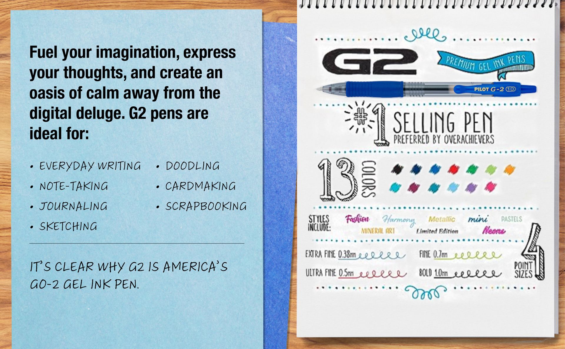 PILOT G2 Premium Gel Pens, Bold Point 1.0mm, Blue Ink, 12-Pack