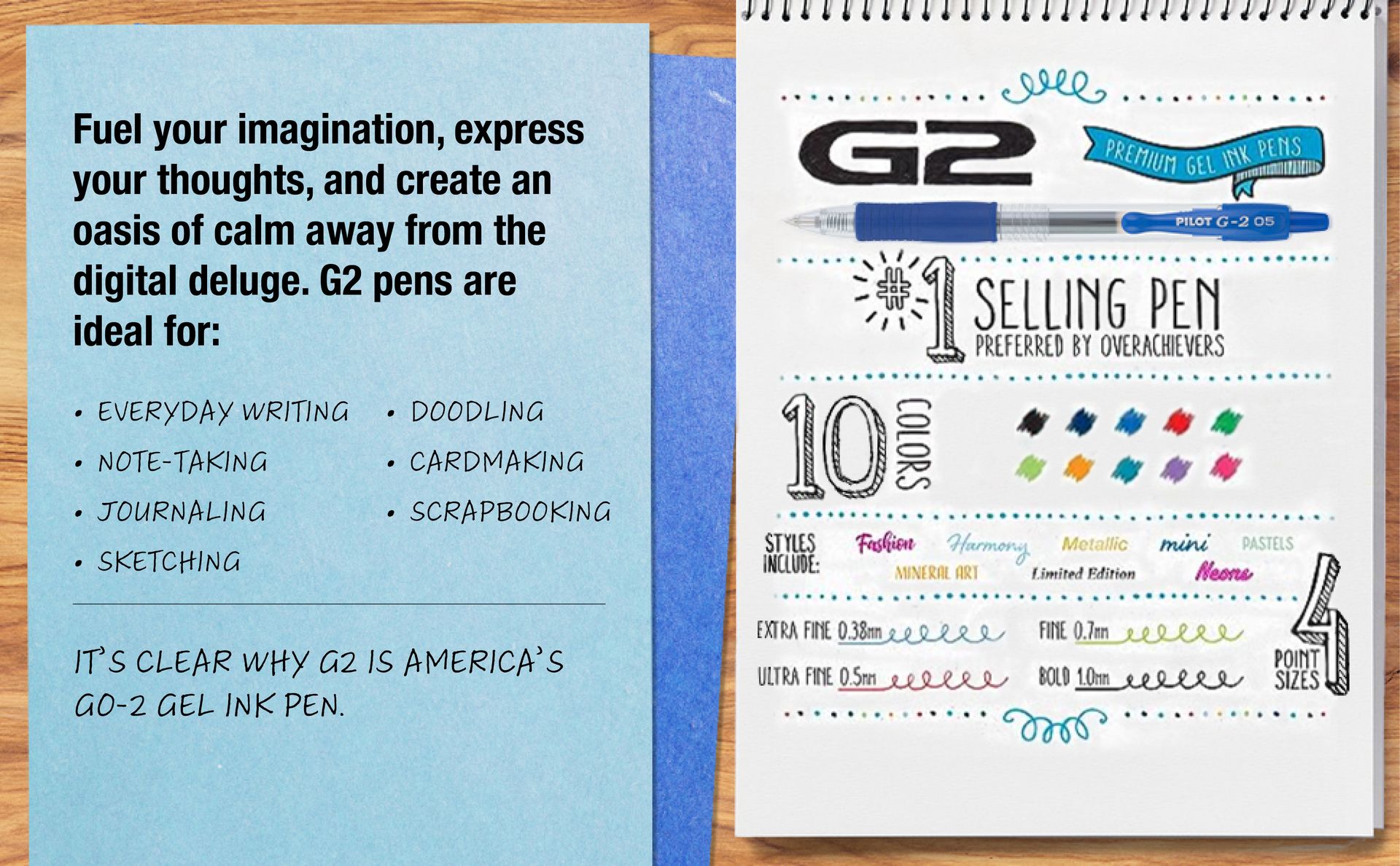 PILOT G2 Premium Gel Pens, Extra Fine Point 0.5mm, Blue Ink, 12-Pack