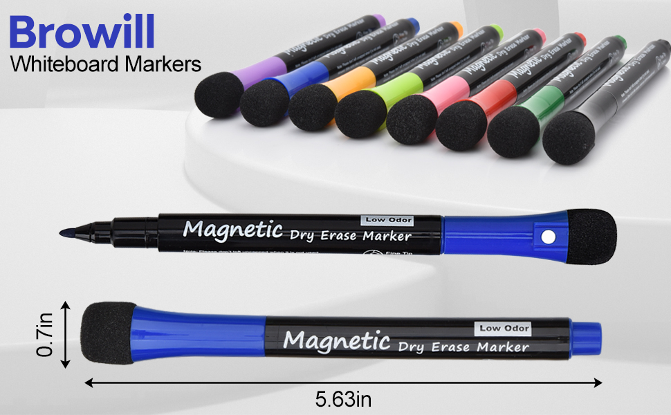 Magnetic Dry Erase Markers, (8 Pack) Dealkits Low Odor White Board Markers Whiteboard Markers with Erasers for Kids Teacher Supplies for Classroom Work on White Board, Calender, Fine Tip Point