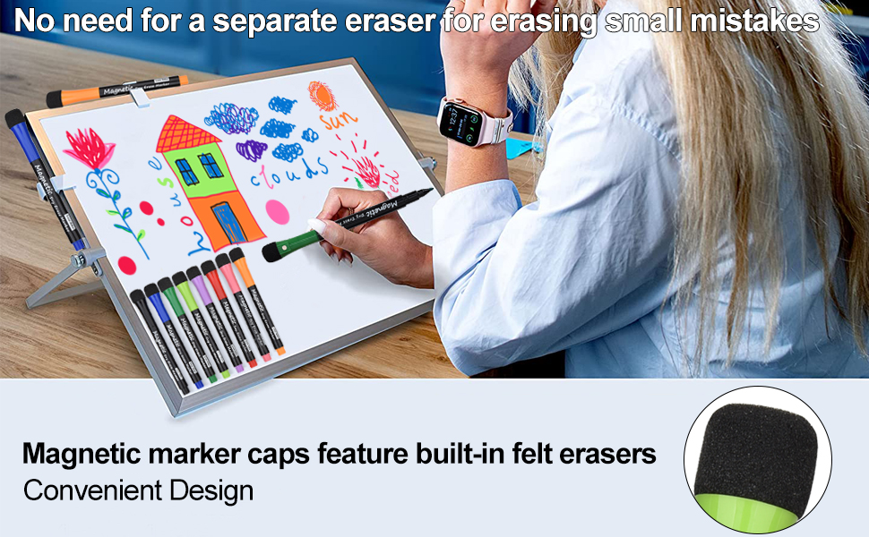 Magnetic Dry Erase Markers, (8 Pack) Dealkits Low Odor White Board Markers Whiteboard Markers with Erasers for Kids Teacher Supplies for Classroom Work on White Board, Calender, Fine Tip Point