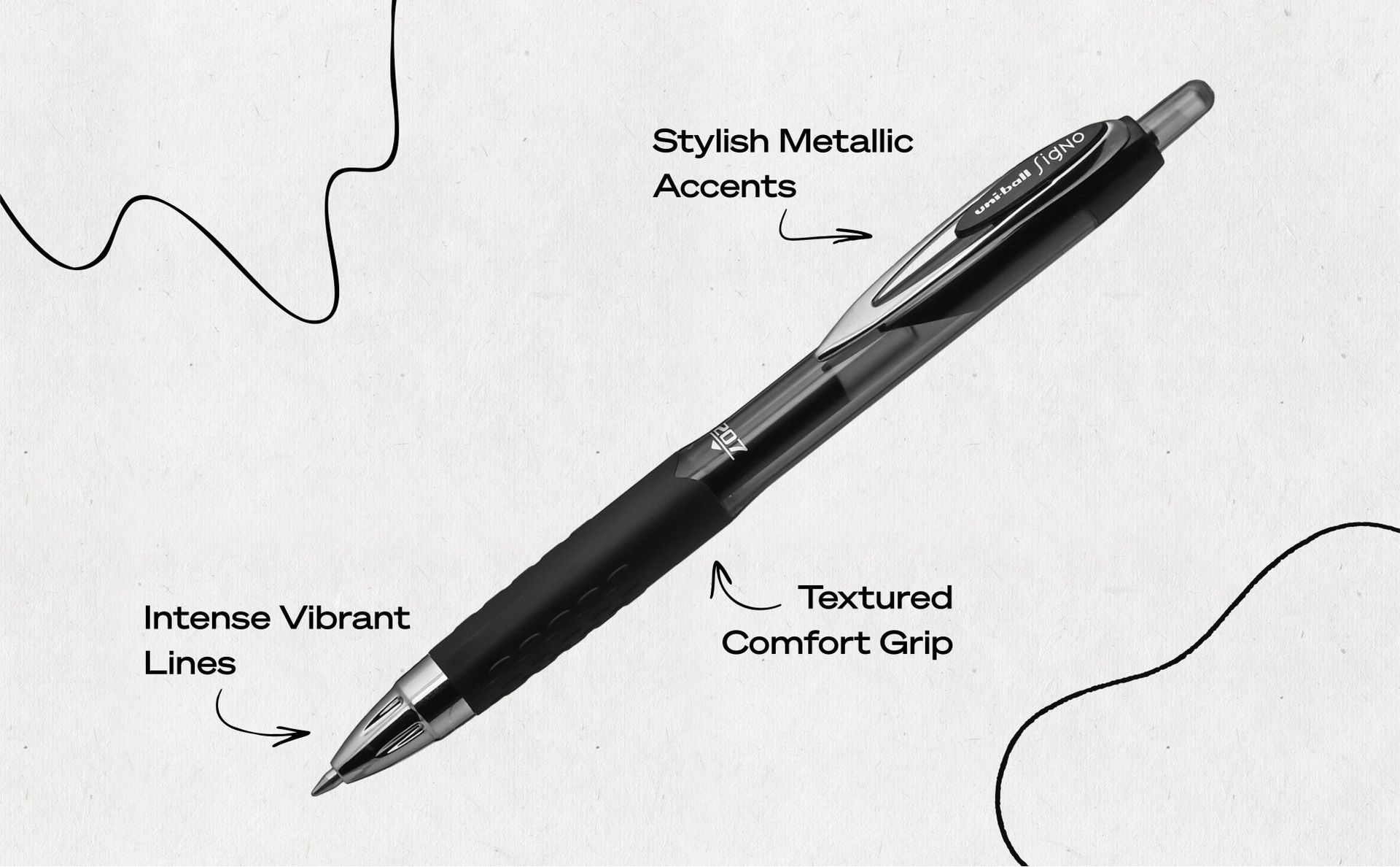 uniball™ 207 Gel Pens, Black Ink, 0.5mm Micro Point, Retractable, 12 Count