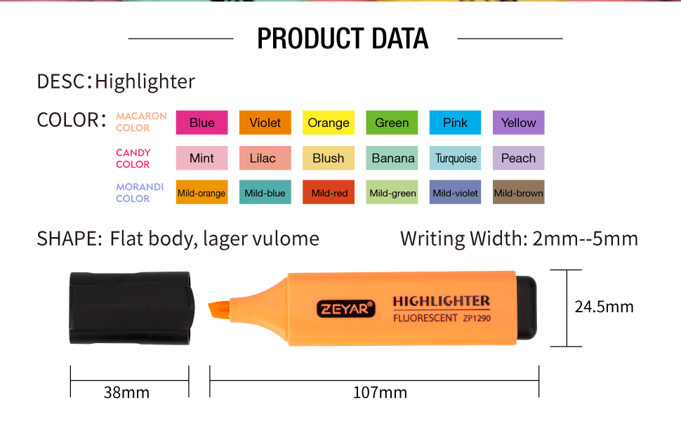 ZEYAR Highlighter, Pastel Colors Chisel Tip Marker Pen, AP Certified, Assorted Colors, Water Based, Quick Dry (6 Macaron Colors)