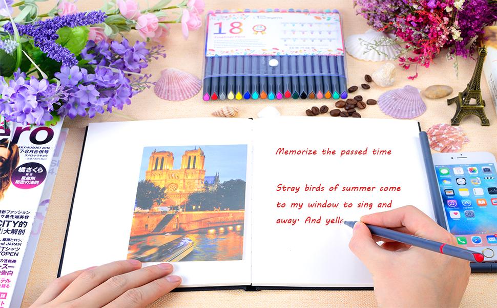 iBayam Journal Colored Pens 18 Pack Fine Point Pen 0.38mm for School Office