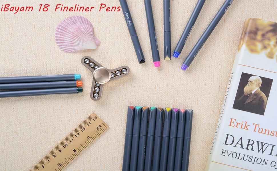 iBayam Journal Colored Pens 18 Pack Fine Point Pen 0.38mm for School Office