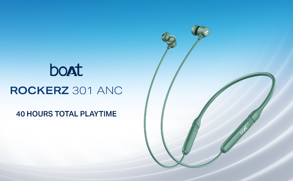 boAt Rockerz 301 ANC, (~30dB) ANC, 13mm Drivers,ENx, 40ms Low Latency, Hall Switch, App Support, Bluetooth Neckband, Wireless with Mic Earphones (Onyx Black)