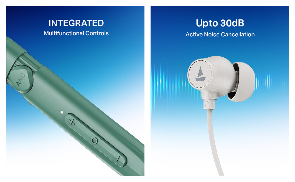 boAt Rockerz 301 ANC, (~30dB) ANC, 13mm Drivers,ENx, 40ms Low Latency, Hall Switch, App Support, Bluetooth Neckband, Wireless with Mic Earphones (Onyx Black)