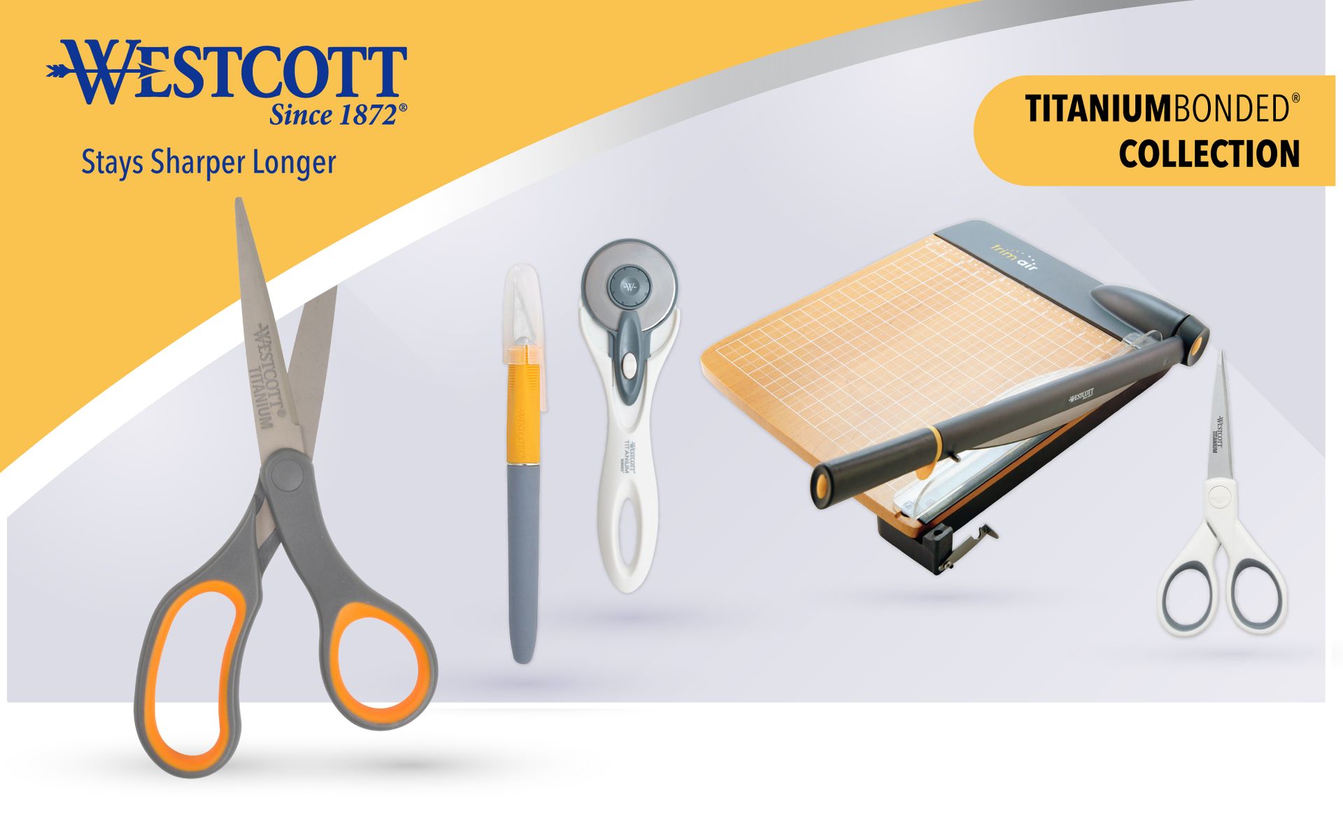Westcott 8-Inch Titanium Bonded Straight Scissors, Soft Handle, Gray/Yellow, 4-Pack