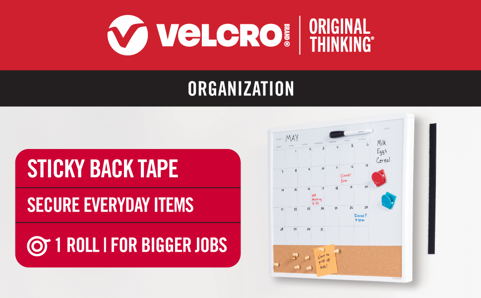 VELCRO Brand Sticky Back Hook and Loop Fasteners, 30 Ft Tape Roll, Black