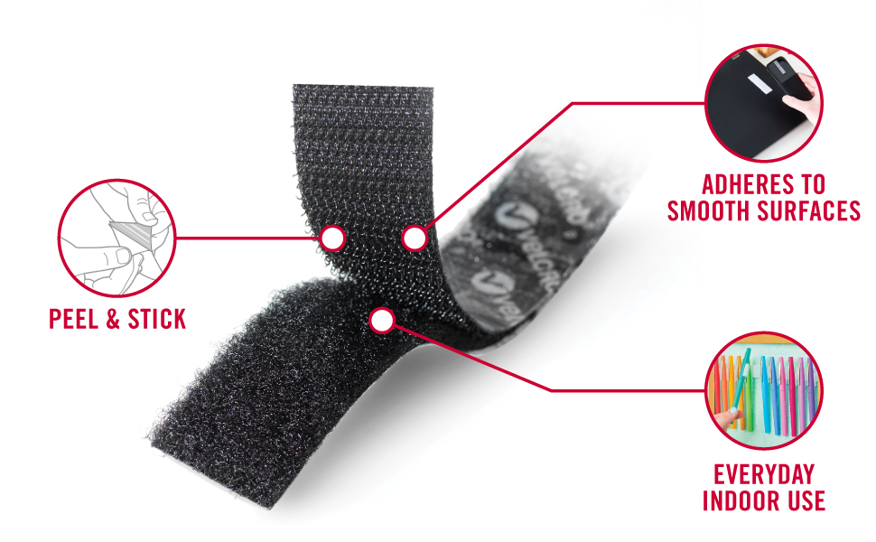 VELCRO Brand Sticky Back Hook and Loop Fasteners, 30 Ft Tape Roll, Black