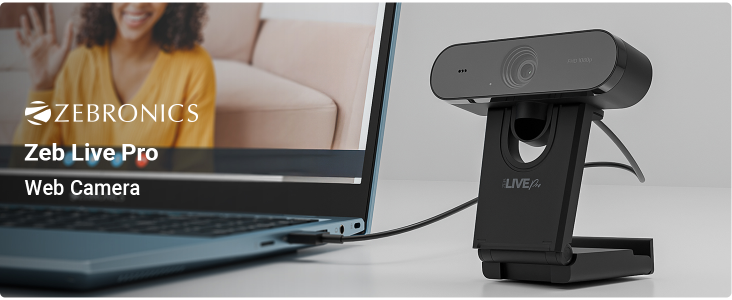 Zebronics FHD USB Webcam, 30FPS, 2P2G Lens, 2.0MP CMOS Sensor, Auto-White Balance, Auto-Exposure, Privacy Shutter, Built-in Mic, for Teams, FaceTime, PC/Laptop (Live Pro)