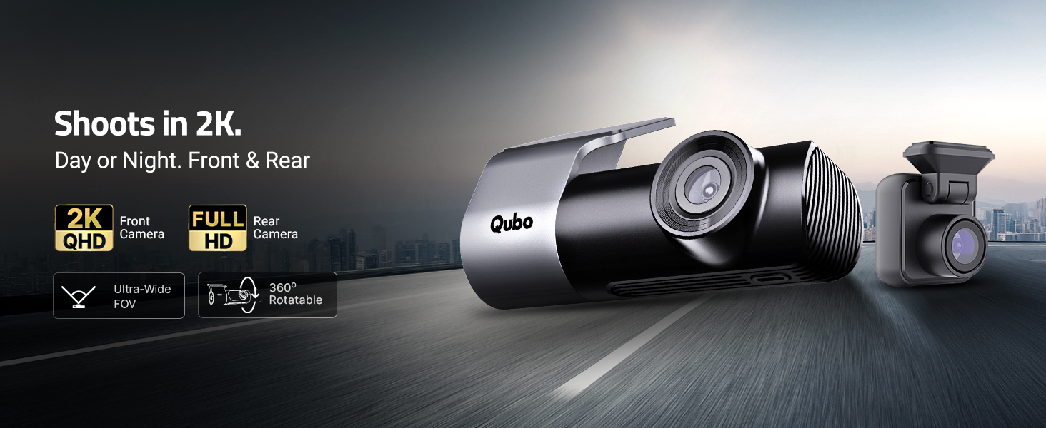 Qubo Car Dashcam [New Launch] Pro 2K Front + Rear by Hero Group | Dual Channel Dash Cam | Wide Angle View | G-Sensor | Wi-Fi | Emergency Recording | Supports Up to 1 TB SD Card
