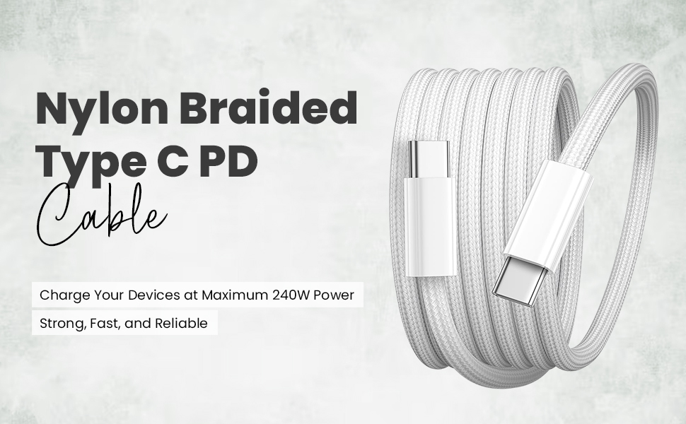 Verilux 240W C To C Cable Fast Charging, 6.6Ft/2M Nylon Braided, 480Mbps Da