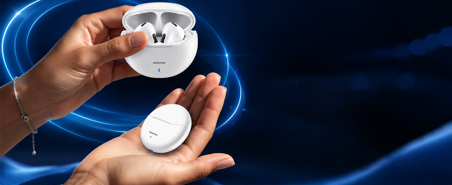 Kratos TW02 Ear Buds Wireless with 60H Playtime, Noise Isolation & Clear Calls, Bluetooth Earbuds with Voice Assistant, Ear Buds with Bluetooth V 5.3 & with Type C Fast Charging, IPX5 TWS Earphones