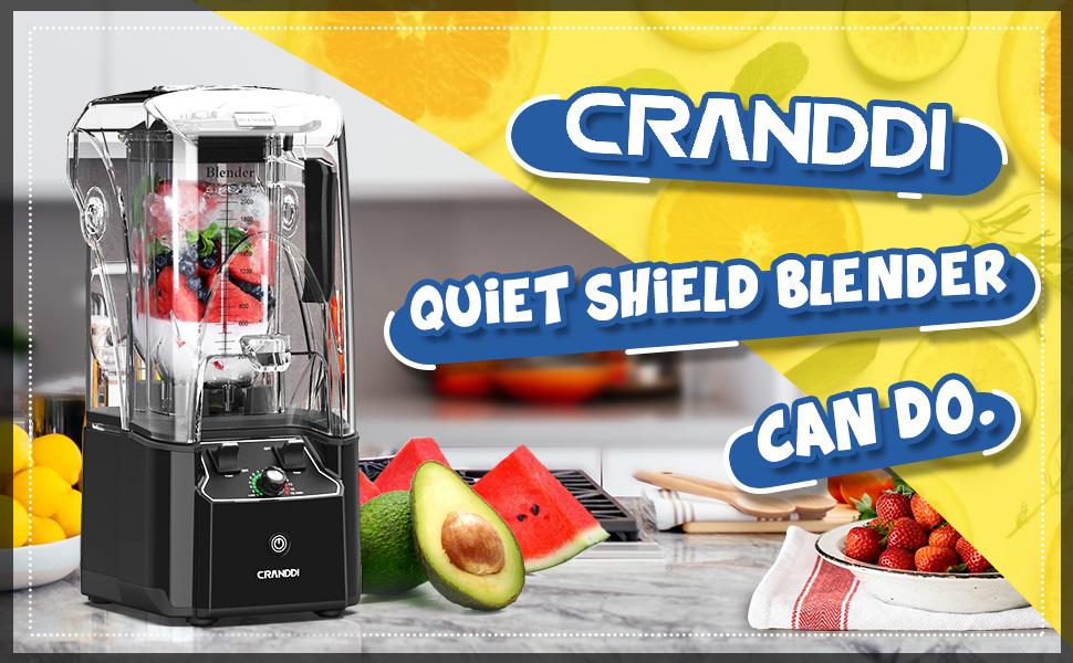 CRANDDI Quiet Commercial Blender with Soundproof Shield, 2200 Watt Professional Blenders for Kitchen with 80oz Jar and Self-Cleaning, High-Speed Blenders K90 Black