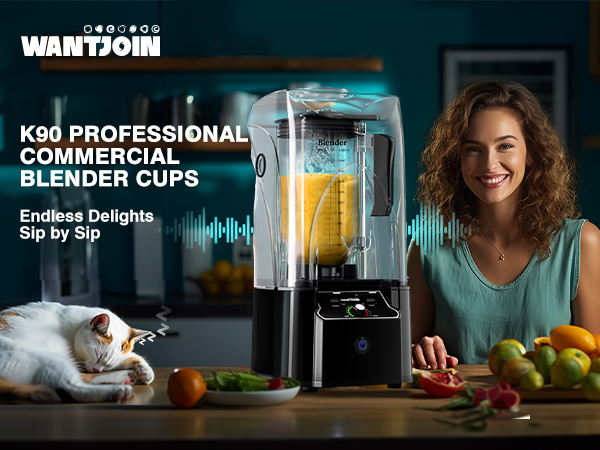 WantJoin Professional Commercial Blender Cups, ONLY for WantJoin K90 Blender Shield Quiet Sound Enclosure 2200W Industries Strong and Quiet Professional-Grade Power (Plastic)