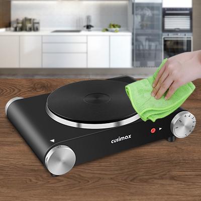 Cusimax Hot Plate Electric Burner Single Burner Cast Iron hot plates for cooking Portable Burner 1500W with Adjustable Temperature Control Stainless Steel Non-Slip Rubber Feet, Upgraded Version