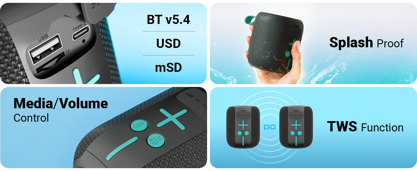 Zebronics 2026 Launch Portable Bluetooth Speaker, 5W RMS, Up to 10Hrs Playback, Passive Radiator, TWS, BT v5.4, USB & mSD, 9 RGB Modes, Splash Proof, Type-C Charging (Sonic POD 15)