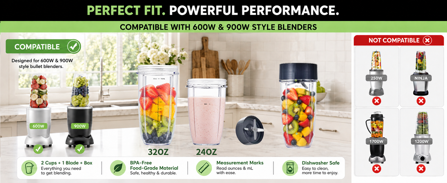 Blender Replacement Parts for Nutribullet, 32oz & 24oz Cups with Replacement Extractor Blade, Compatible with Nutri Bullet 600W/900W Blenders (3 PCS)