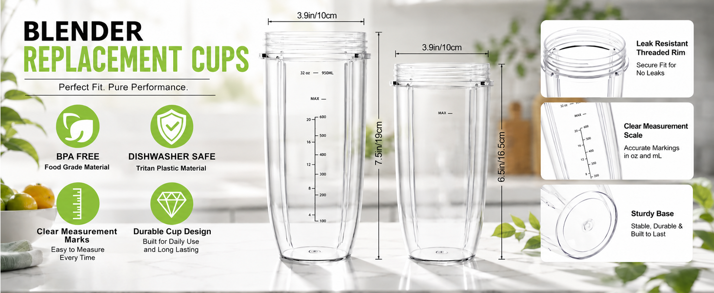 Blender Replacement Parts for Nutribullet, 32oz & 24oz Cups with Replacement Extractor Blade, Compatible with Nutri Bullet 600W/900W Blenders (3 PCS)