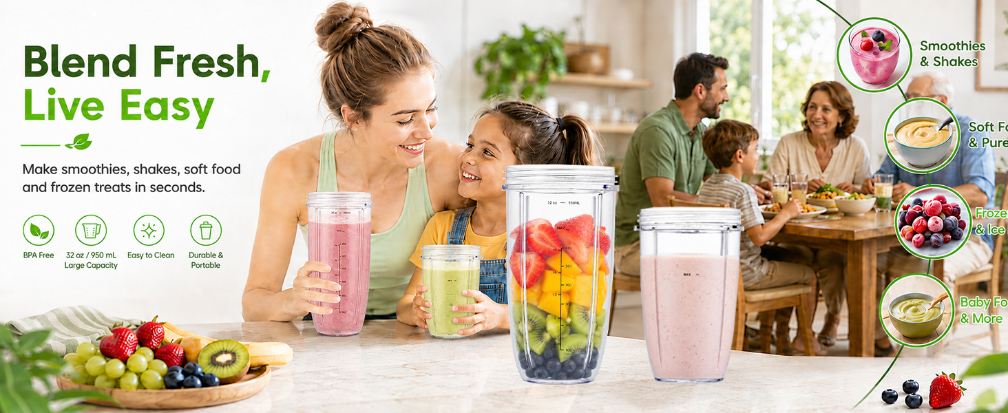 Blender Replacement Parts for Nutribullet, 32oz & 24oz Cups with Replacement Extractor Blade, Compatible with Nutri Bullet 600W/900W Blenders (3 PCS)