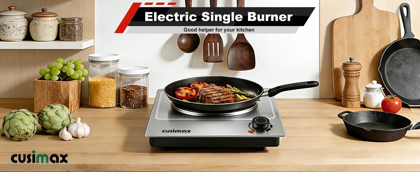CUSIMAX Electric Hot Plate, 1500W Single Burner, Hot Plate for Cooking
