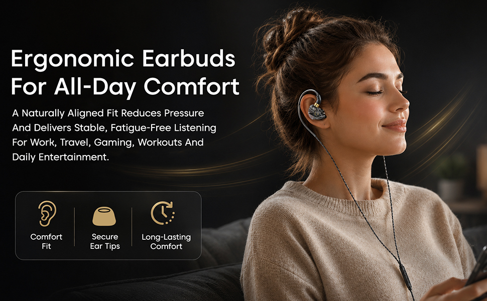 Sounce BassEngine Type-C In Ear Wired Earphones 14.2mm Dynamic Driver HD Mic Ergonomic Earbuds Anti Tangle TPE Cable In Line Music Call Controls Deep Bass Clear Sound for Everyday Use ProSeries(Black)