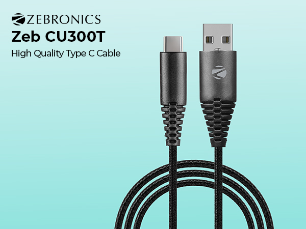 Zebronics Type-C Fast Charging Cable, Upto 480 Mbps, 36W Rapid Charge, 3A Output, Charge & Sync Data Cable, 1 Meter Length, Tangle-Free Durable Design (CU300T)