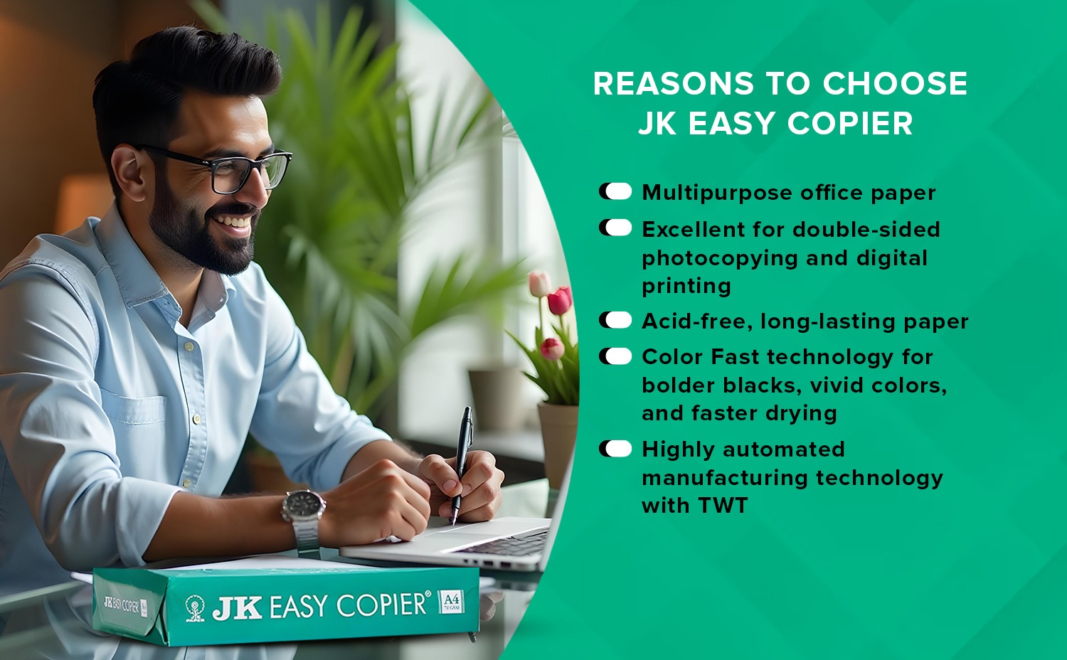 JK Easy Copier Paper | A4 Size | 70 GSM | 500 Sheets | White Paper, 1 Ream | For Laserjet & Inkjet Printer | Fast Drying | Both Side Print | Eco Friendly | ColorLok (Pack of 1) | One Ream