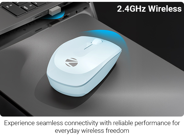 Zebronics Wireless Mouse, 2.4GHz, 3200 DPI, 3 Buttons, Comfortable & Ergonomic, USB Nano Receiver, On/Off Switch, Power-Saving Mode, Works on Most Surfaces, for Mac | Laptop | Computer (Freego, Blue)