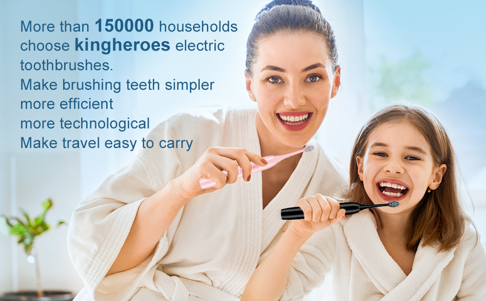 kingheroes Electric Toothbrush Set, Comes with 8 Brush Heads & Travel Case,4 Modes with 2 Minutes Built in Smart Timer, One Charge for 60 Days, 42000 VPM Motor (Black)