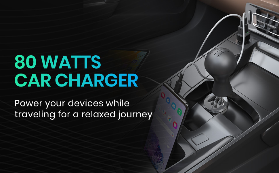 Portronics 80W Dual Output Fast Car Charger with Type-C PD & USB, LED Indicator, Charging Adapter Compatible with Cars for iPhone & Android Smartphone, Smartwatch, Earbud, Power Bank (Black)
