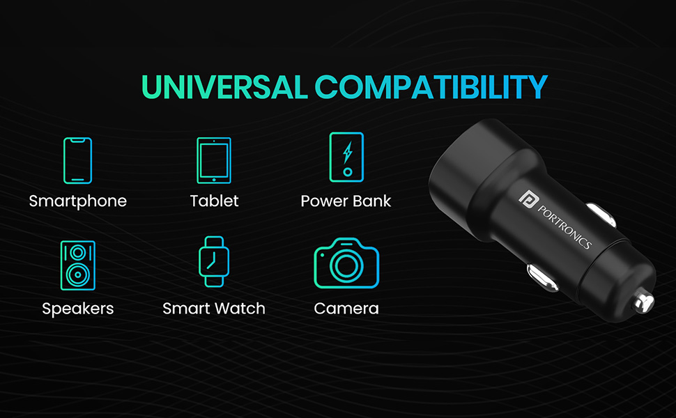 Portronics 80W Dual Output Fast Car Charger with Type-C PD & USB, LED Indicator, Charging Adapter Compatible with Cars for iPhone & Android Smartphone, Smartwatch, Earbud, Power Bank (Black)