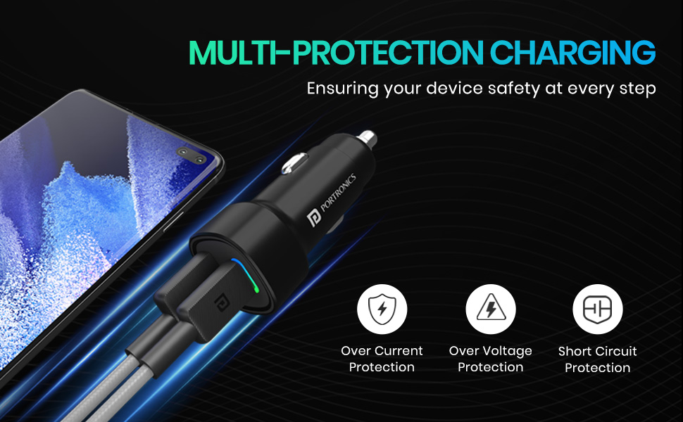 Portronics 80W Dual Output Fast Car Charger with Type-C PD & USB, LED Indicator, Charging Adapter Compatible with Cars for iPhone & Android Smartphone, Smartwatch, Earbud, Power Bank (Black)