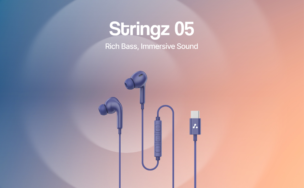 Ambrane Type C Wired Earphones with inbuilt Mic, Strong Bass Audio, Clear Calls, Tangle Free Cable, in Line Controls, Wide Compatibility, 1.2m Long Cable, 10mm Drivers (Stringz 05, White)